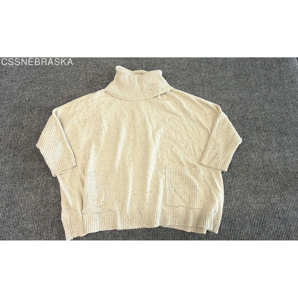 LOFT Cream Turtleneck Poncho Pullover Knit Sweater XL Speckled Handkerchief Hem